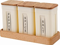 Наборы для специй Sugar&Spice коллекция Rosemary, с деревянной плотно прилегающей крышкой, на деревянной подставке, наклейки с подписями в комплекте, 0,2л, 3 шт., 178х68х105 (SE1066)